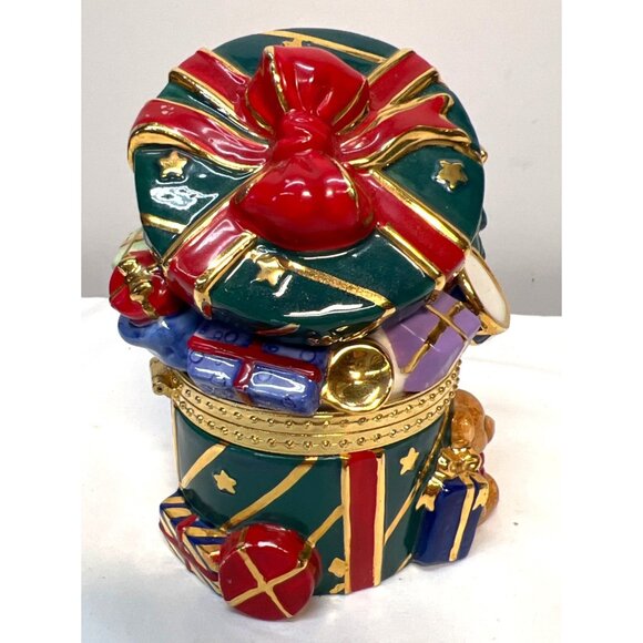 Santa-Themed Porcelain Decorative Box With Lid & Festive Holiday Design By Tradi - Picture 3 of 5